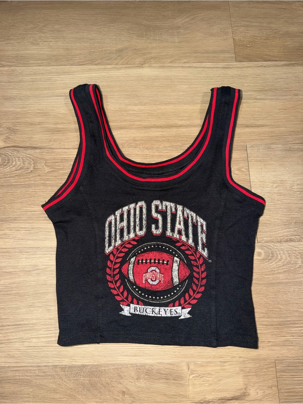Ohio State Women's Black and Red Cropped Tank Top